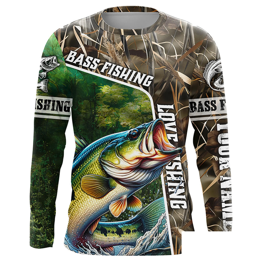 Personalized Bass Fishing camo UV protection Customize name long sleeves fishing shirt for men NPQ14