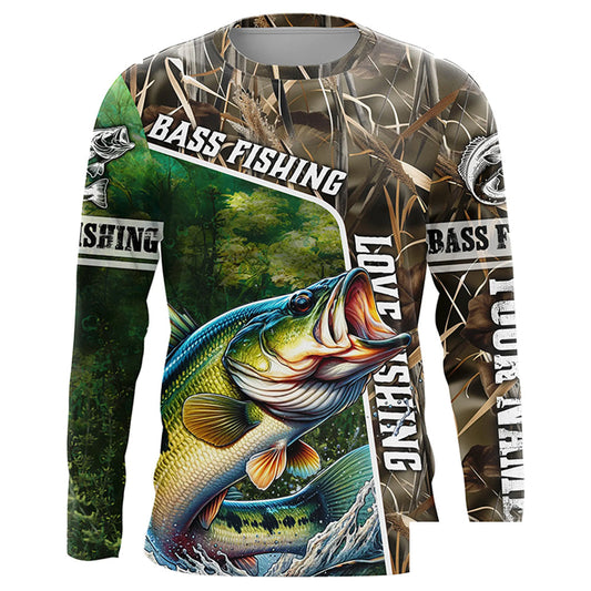 Personalized Bass Fishing camo UV protection Customize name long sleeves fishing shirt for men NPQ14