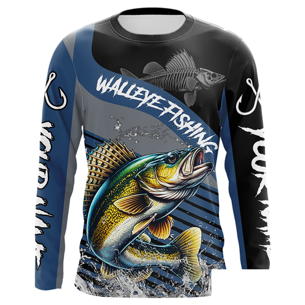 Walleye fishing Custom UV protection fishing long sleeve shirt, Walleye Fishing jerseys | Blue NQS9352