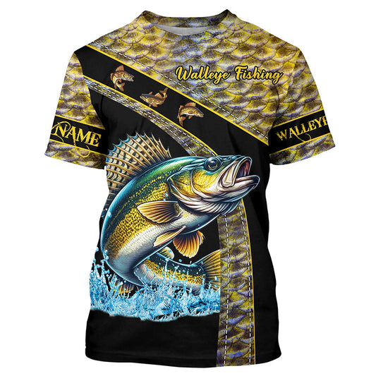 Walleye fishing yellow Walleye scales Custom name fishing Tshirt jerseys, Walleye fishing Tshirt NQS4890