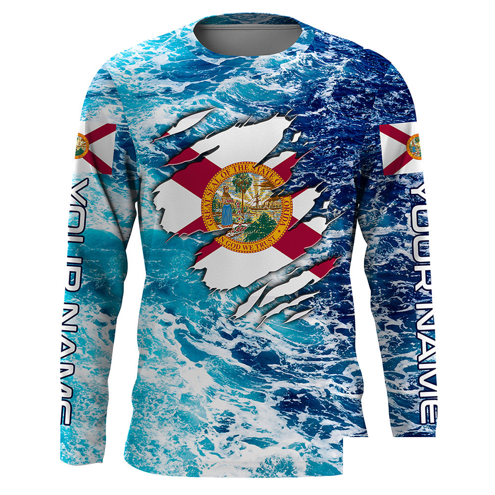 Blue sea wave ocean camo Florida flag Custom name jerseys | Long sleeve, Long Sleeve Hooded NPQ756