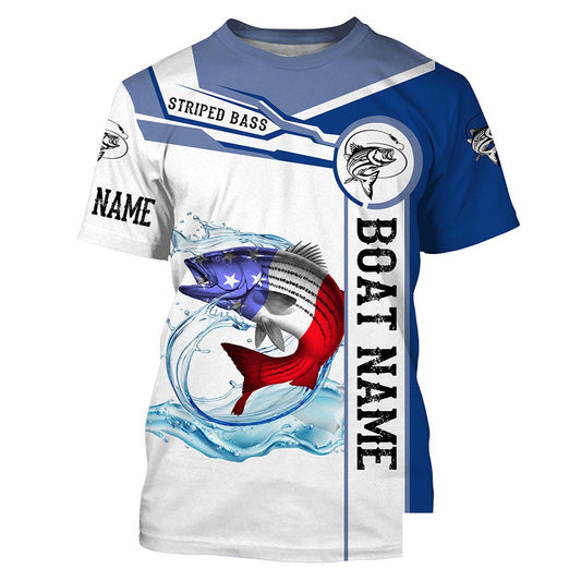 Striped Bass Fishing American Flag Customize Name and boat name tournament fishing T-shirt NPQ340