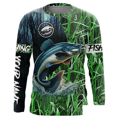 Catfish fishing green camouflage fishing clothing Customize long sleeves fishing apparel NPQ454