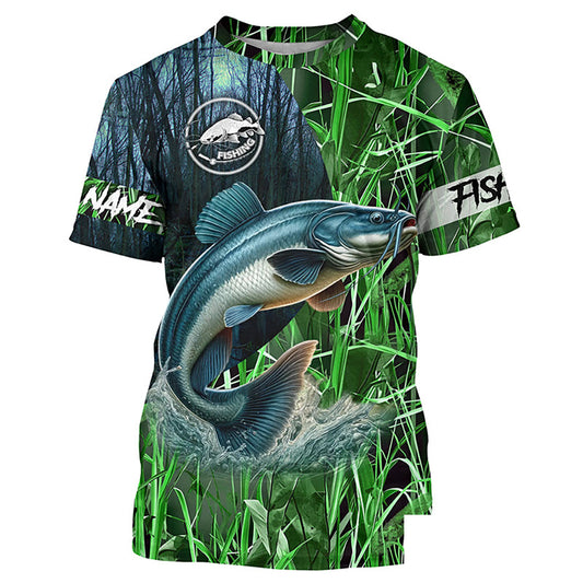 Catfish fishing green camouflage fishing clothing Customize fishing T-shirt, gift for fisherman NPQ454
