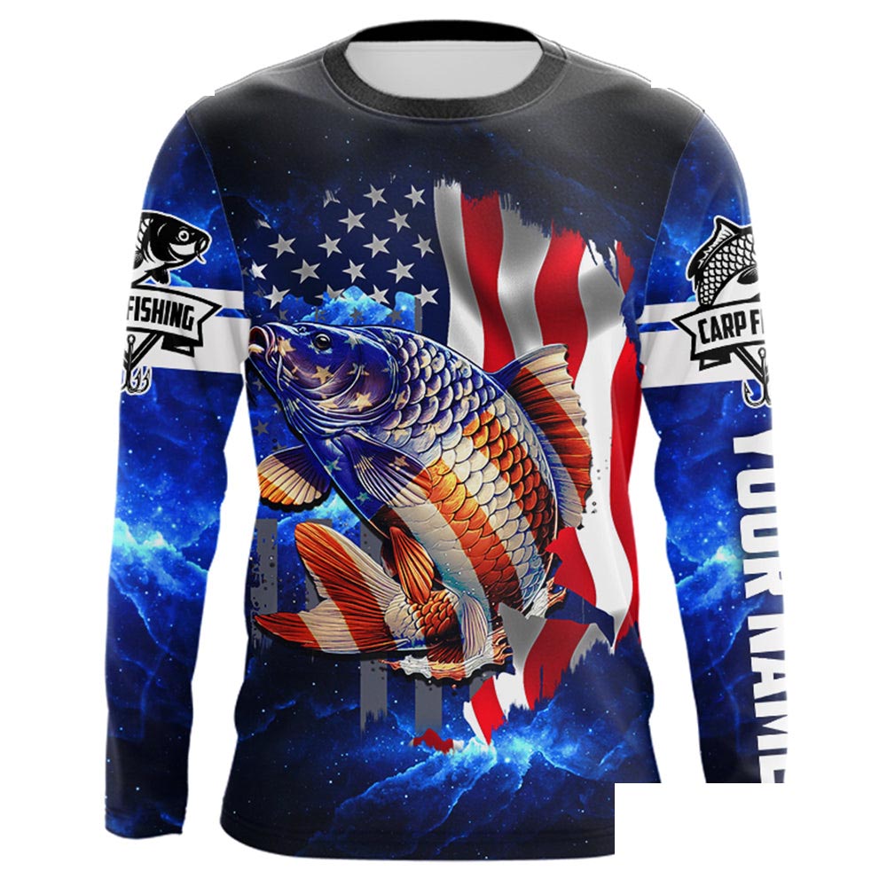 Carp Fishing 3D American Flag patriotic Custom long sleeves fishing shirt for men NPQ102