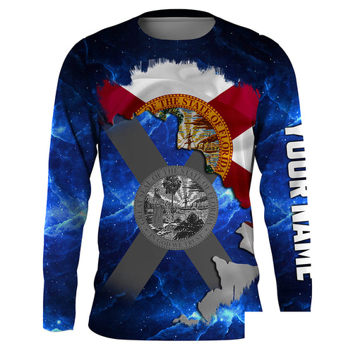 Florida Flag blue galaxy Universe patriotic Custom name fishing jerseys | Long sleeve, Long Sleeve Hooded NPQ817
