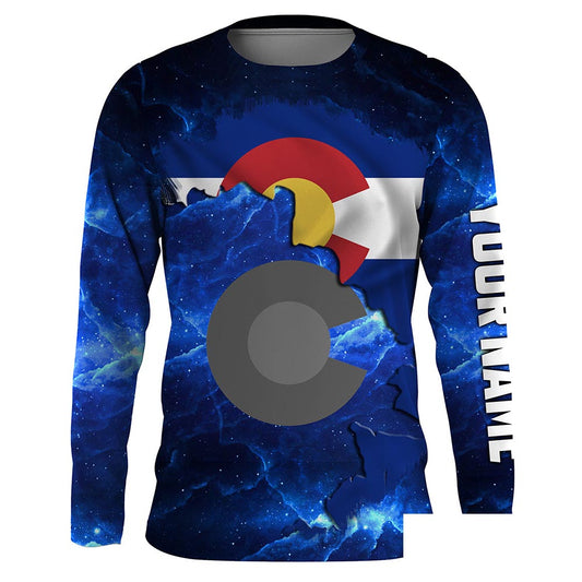 Colorado Flag blue galaxy Universe patriotic Custom name fishing jerseys | Long sleeve, Long Sleeve Hooded NPQ818