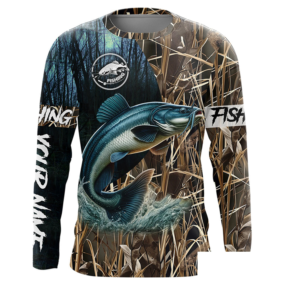 Catfish Fishing Camo performance fishing shirt UV protection Custom name long sleeves fishing shirt NPQ4