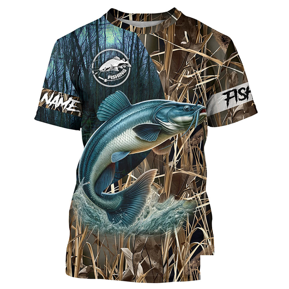 Catfish Fishing Camo performance fishing shirt Customize Name All-over Print Unisex fishing T-shirt NPQ4