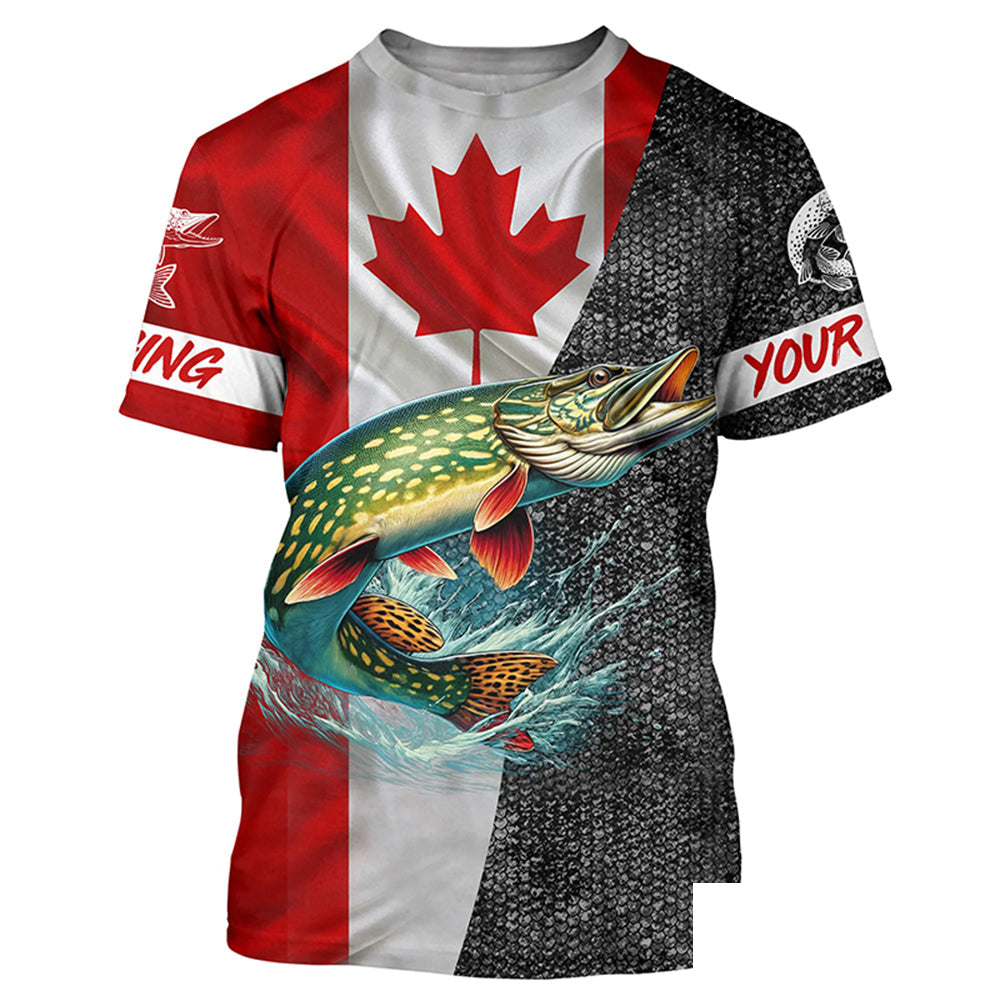 Personalized Northern pike Fishing Jerseys, Custom Canadian flag Pike fishing shirts | T-shirt NQS4927