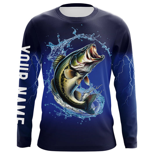 Largemouth Bass Fishing Blue lightning UV protection custom long sleeves fishing shirt for men NPQ30