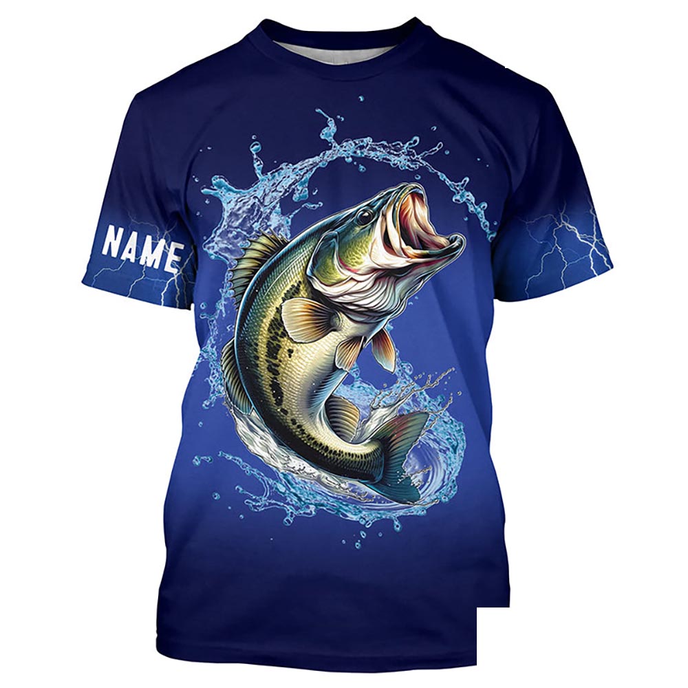 Largemouth Bass Fishing Blue lightning UV protection custom fishing T-shirt, Bass fishing jerseys NPQ30