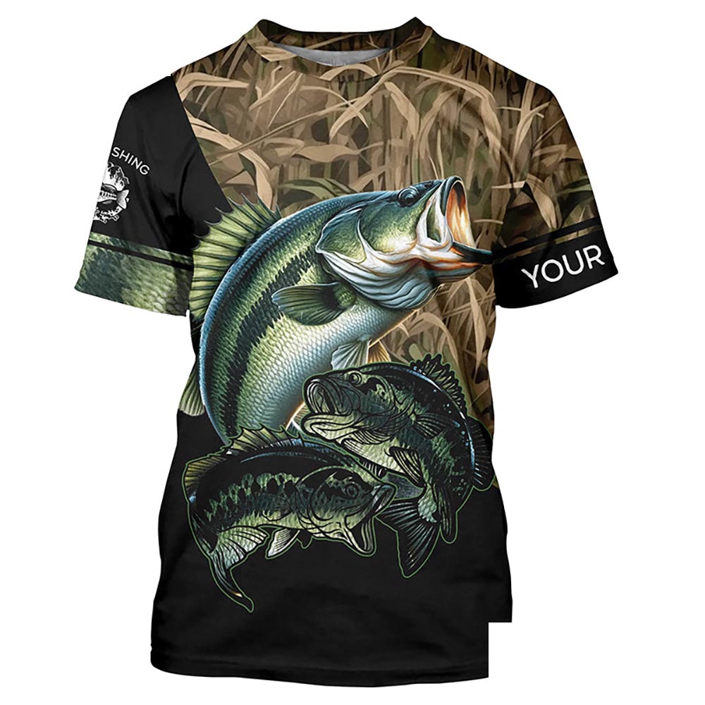 Bass fishing green scales camo Custom name bass fishing shirts jerseys | Tshirt - NPQ895