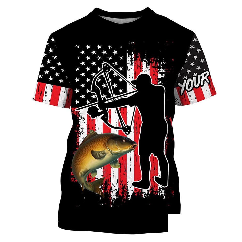 Carp fishing bow fishing American flag patriotic Custom bow fishing tournament Tshirt - NPQ554
