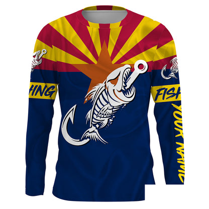 AZ Fishing Custom Arizona Flag Fish hook skull custom fishing Long sleeve, Long Sleeve Hooded NPQ704