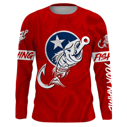 TN Fishing Custom Tennessee Flag Fish hook skull custom fishing Long sleeve, Long Sleeve Hooded NPQ708