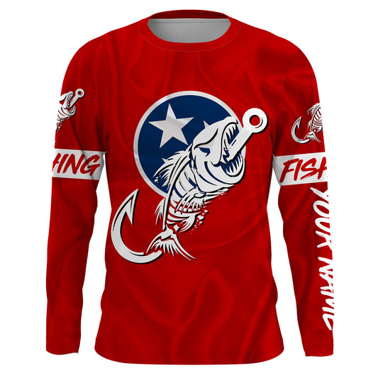 TN Fishing Custom Tennessee Flag Fish hook skull custom fishing Long sleeve, Long Sleeve Hooded NPQ708