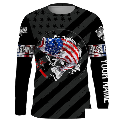Largemouth Bass fishing black American flag Custom name fishing jerseys | Long sleeve, Long Sleeve Hooded NPQ827