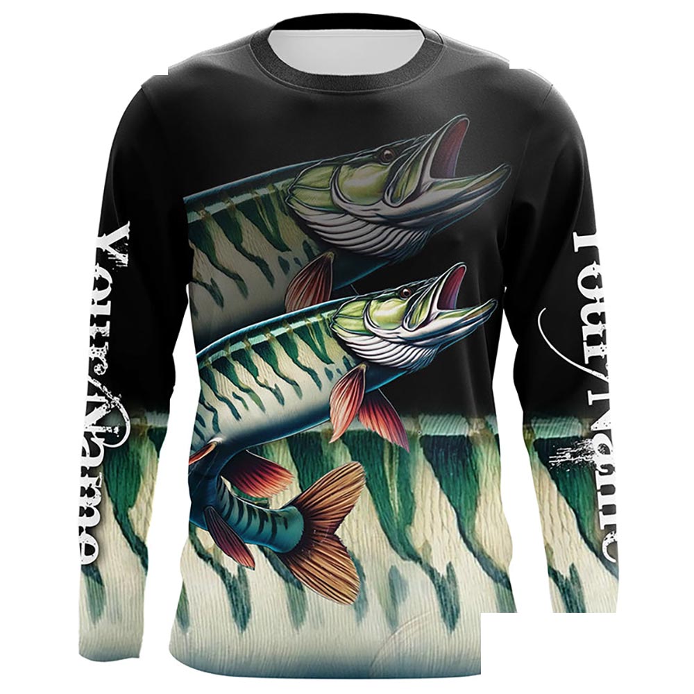 Musky Fishing Green scales Customized Long sleeve Fishing Shirts, personalized fishing gift NPQ279