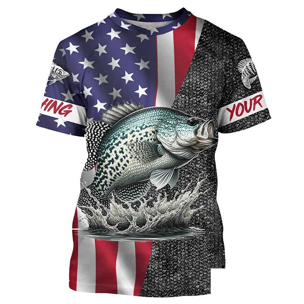 Custom American Flag patriotic Crappie Fishing Jerseys, Personalized Crappie fishing T-shirt NQS4958