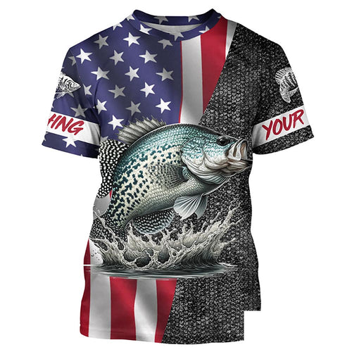 Custom American Flag patriotic Crappie Fishing Jerseys, Personalized Crappie fishing T-shirt NQS4958