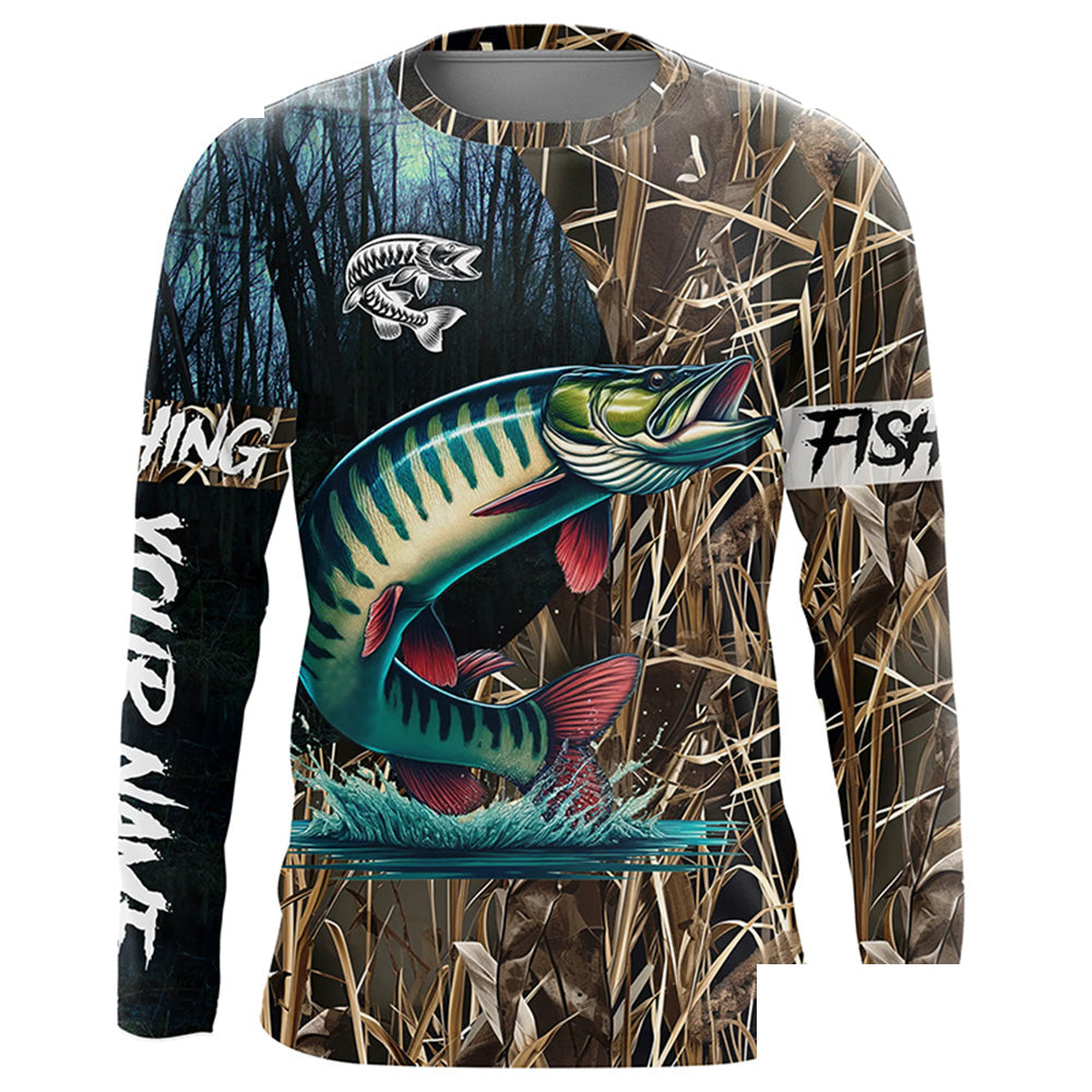Musky Fishing camo Custom fishing Long sleeve, Long sleeves hooded shirts NPQ278