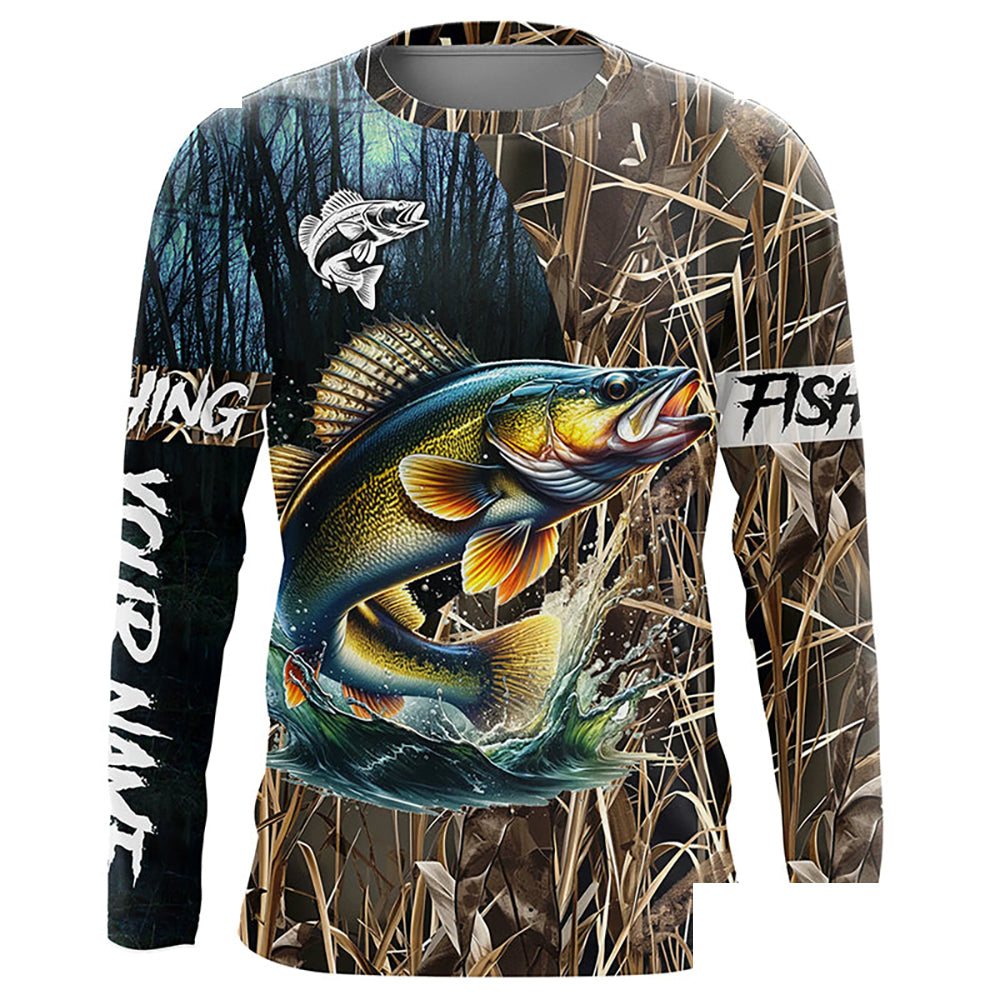 Walleye Fishing camo Customized Long sleeve fishing shirts, personalized fishing gifts NPQ306