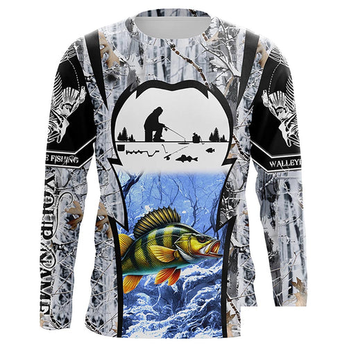 Perch fishing Ice fishing Winter camo Customize UV protection long sleeves fishing shirt for men NPQ63