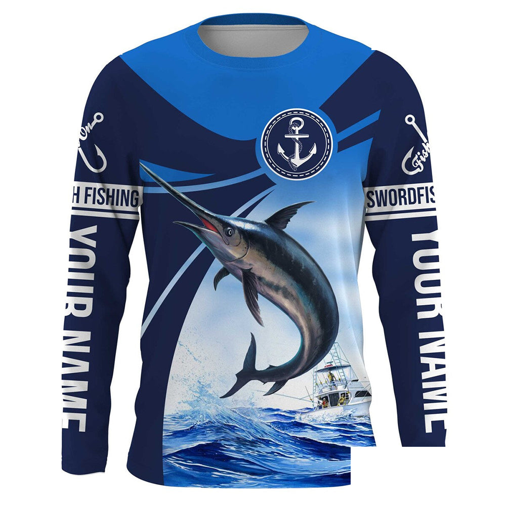 Swordfish fishing saltwater fish Custom name Swordfish Long sleeve fishing shirts, Long Sleeve Hooded NPQ903