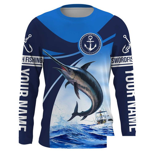Swordfish fishing saltwater fish Custom name Swordfish Long sleeve fishing shirts, Long Sleeve Hooded NPQ903