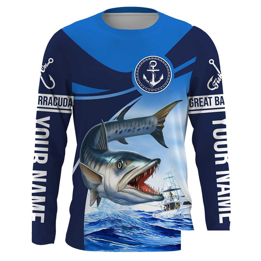 Great barracuda fishing saltwater fish Custom name barracuda Long sleeve fishing shirts, Long Sleeve Hooded NPQ904