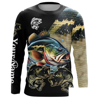 Largemouth Bass Fishing scales Customize name 3D All Over Printed fishing Long sleeve shirts NPQ274