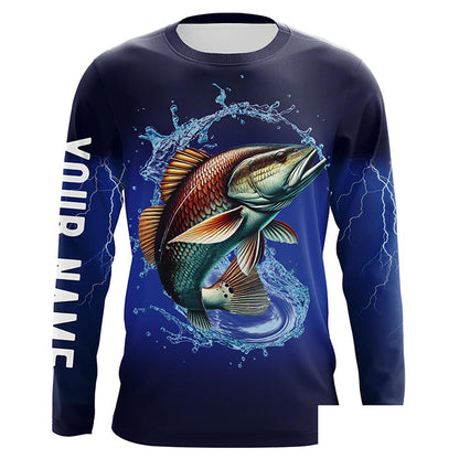 Redfish Puppy Drum Fishing Blue lightning UV protection custom long sleeves fishing shirt for men NPQ240