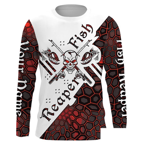 Fish reaper skull red camo Custom name Long sleeve, Long Sleeve Hooded NPQ915