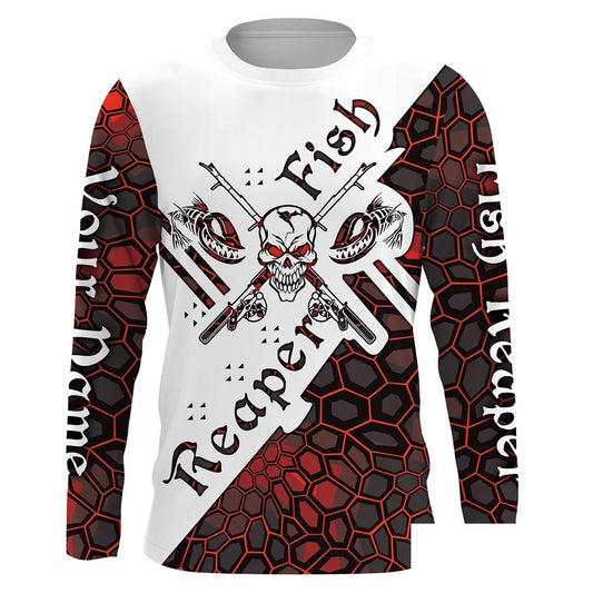 Fish reaper skull red camo Custom name Long sleeve, Long Sleeve Hooded NPQ915