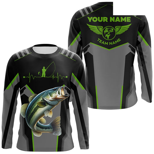 Personalized Black Bass Fishing jerseys, Team Bass Fishing Long Sleeve tournament shirts | Green NQS6190