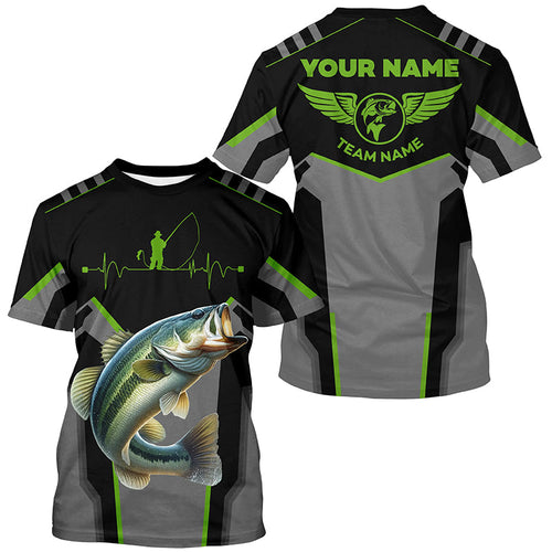 Personalized Black Bass Fishing jerseys, Team Bass Fishing tournament T-shirts | Green NQS6190