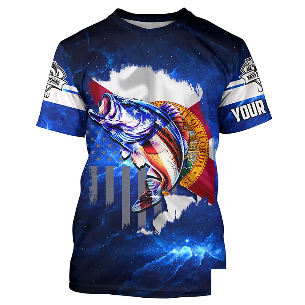Florida Bass Fishing US blue galaxy shirts Custom Name 3D All Over Printed Tshirt - NPQ628