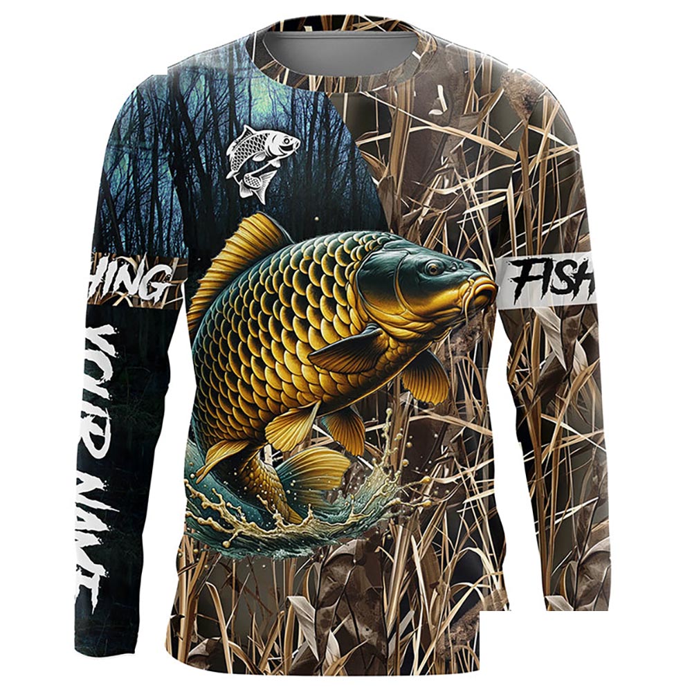 Carp Fishing camo Customize Name UV protection long sleeves fishing shirt for men NPQ103