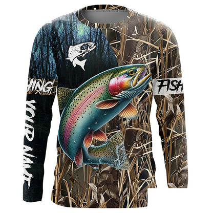 Rainbow Trout Fishing camo Customize name Long sleeve fishing shirts, personalized fishing gifts NPQ283