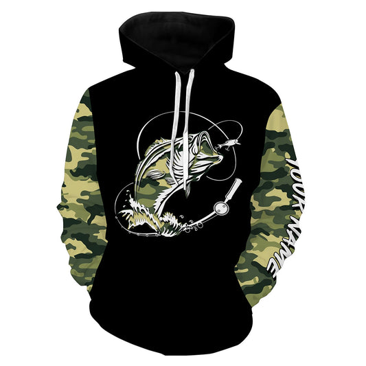 Bass Fishing tattoo green camo Custom fishing hoodie, personalized fishing gift NPQ367