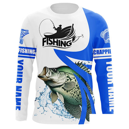 Crappie fishing tournament Fishing Jersey, Personalized white blue crappie fishing Long sleeve shirt NQS5032