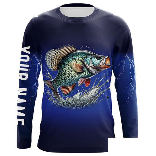 Crappie Fishing blue lightning Customize name custom long sleeve fishing apparel NPQ238