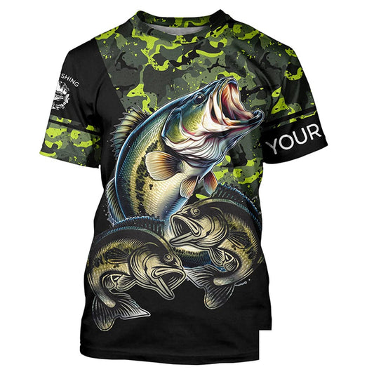 Bass fishing black green camo Custom name fishing shirts jerseys | Tshirt - NPQ925