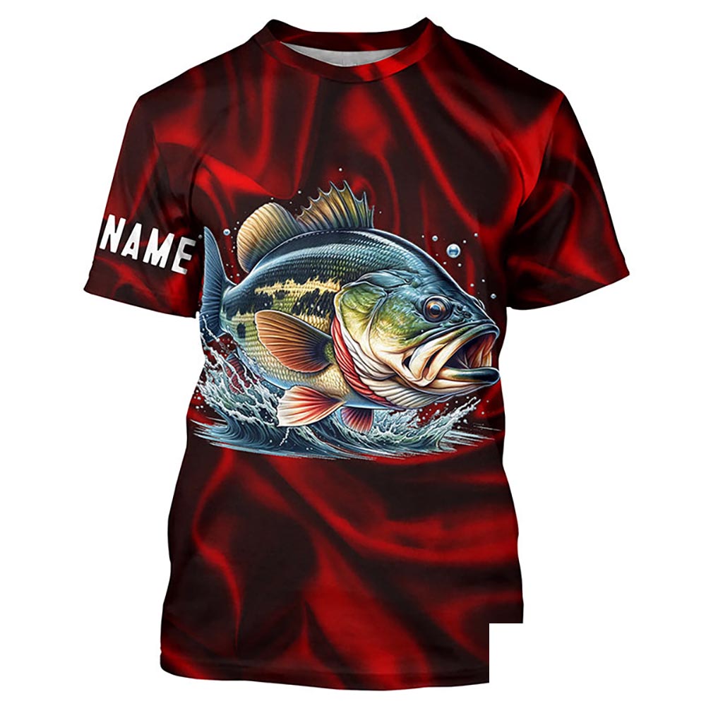 Bass Fishing red lighting Customize Name All-over Print Unisex fishing T-shirt NPQ370