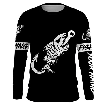Black Fish hook skull fish reaper skeleton Custom name fishing jerseys | Long sleeve, Long Sleeve Hooded NPQ777