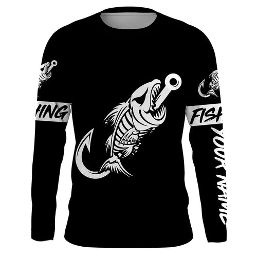 Black Fish hook skull fish reaper skeleton Custom name fishing jerseys | Long sleeve, Long Sleeve Hooded NPQ777