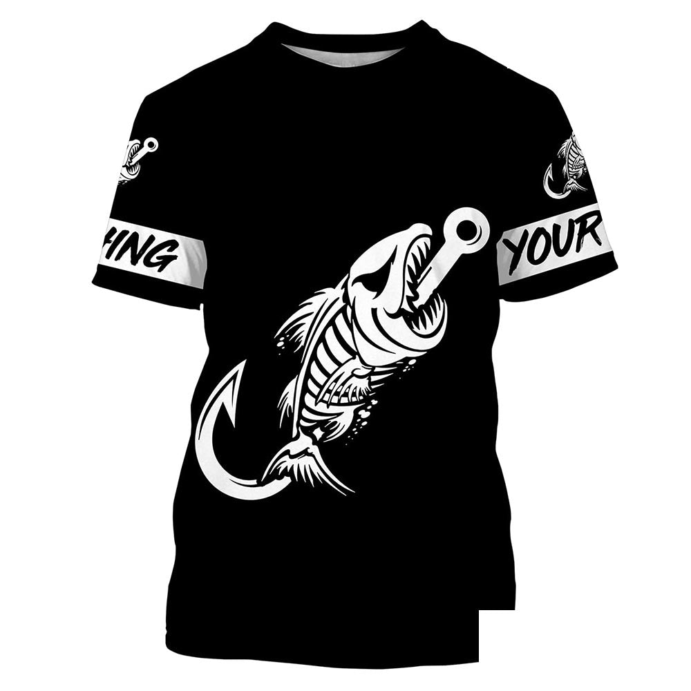 Black Fish hook skull fish reaper skeleton Custom name fishing jerseys | Tshirt - NPQ777