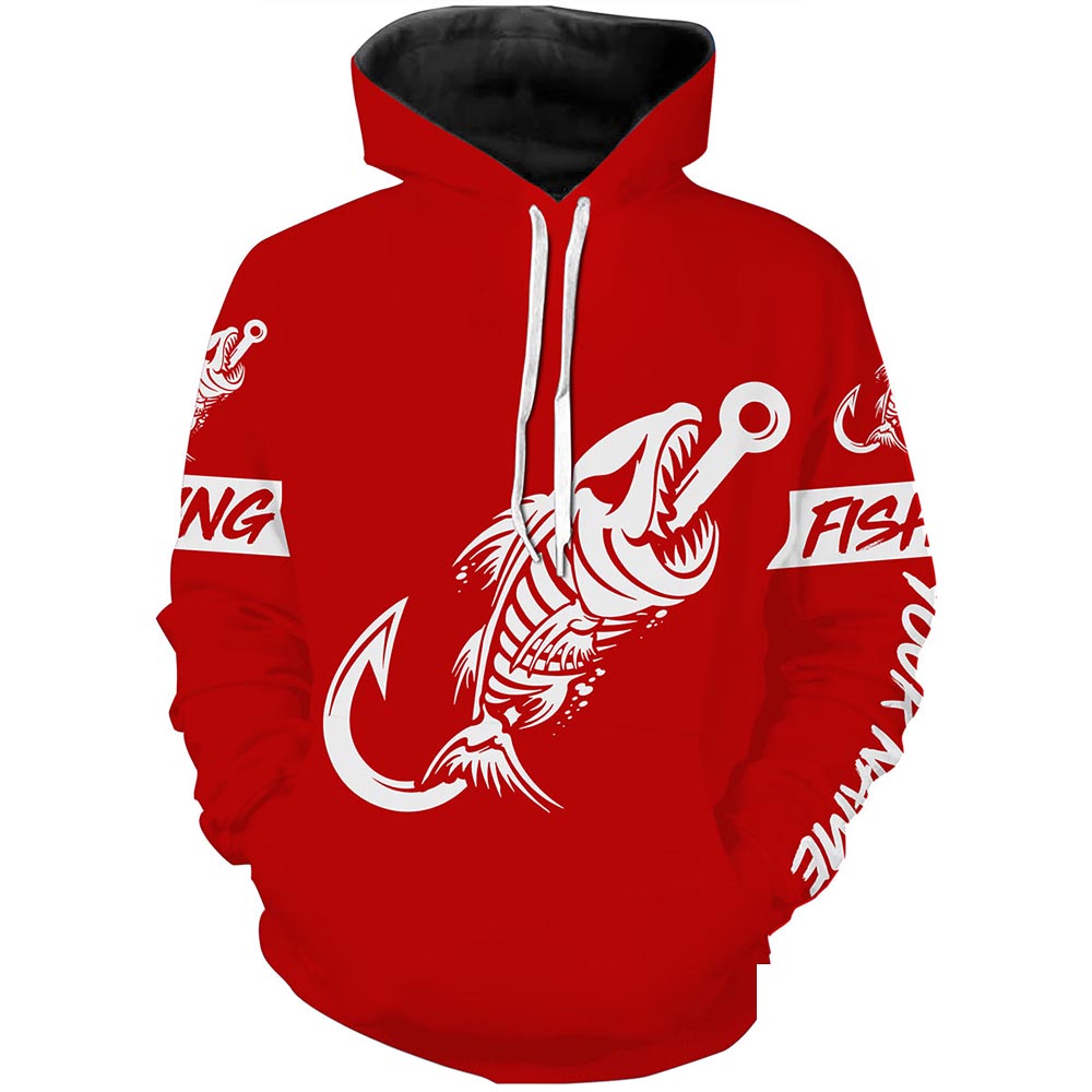 Red Fish hook skull fish reaper skeleton Custom name fishing jerseys  | Hoodie - NPQ778