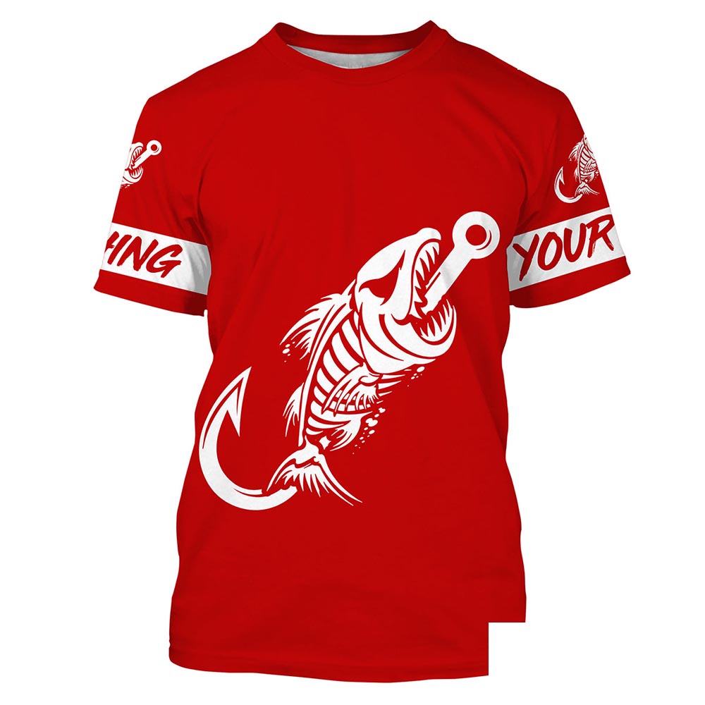 Red Fish hook skull fish reaper skeleton Custom name fishing jerseys | Tshirt - NPQ778